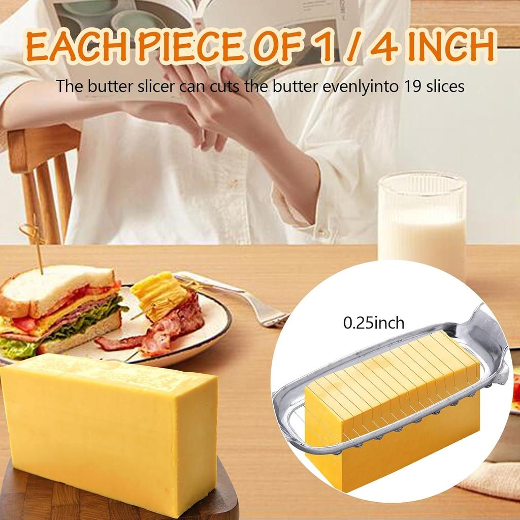 Butter & Cheese Slicer Cutter, Stainless Steel Wire Cheese Slicer, Safe for Food Contact, Multipurpose Handheld Butter Cutter for Block Cheese, Butter