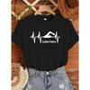 Damski T-shirt z nadrukiem tętna do pływania, spersonalizowany, z imieniem, logo, okrągły dekolt, biały, casualowy, na wszystkie pory roku, prezent dla miłośnika pływania