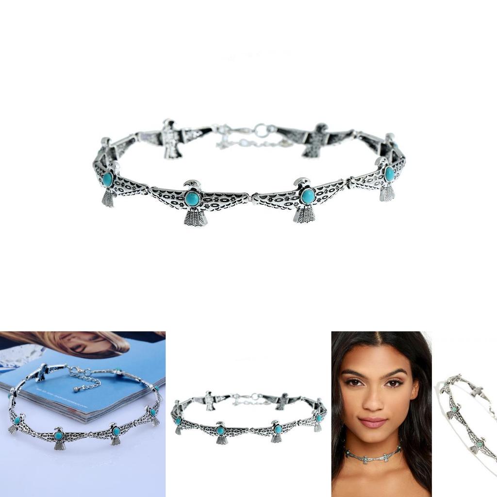 Vintage Art Deco Alloy Choker With Bird Design Artificial Turquoise Decor For Ladies Gift