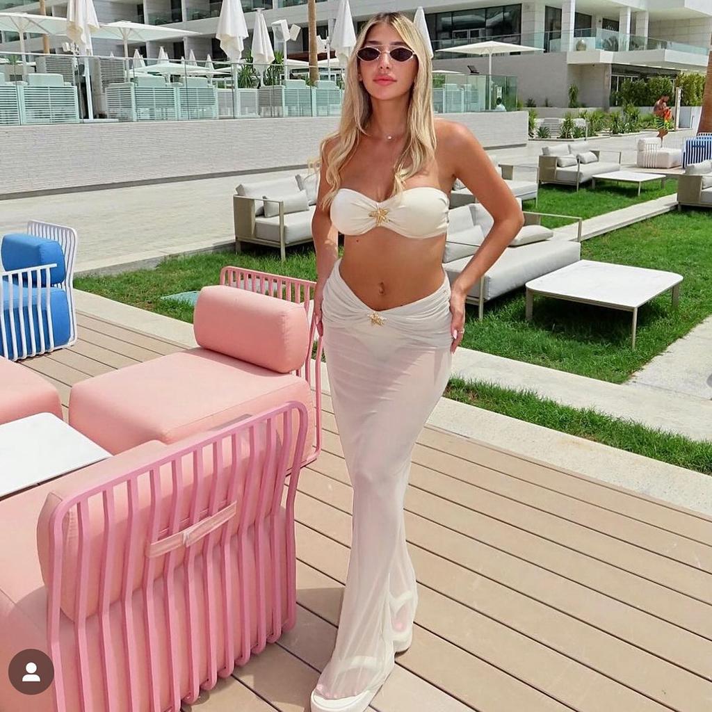 OFTBUY 2025 New Summer Sexy Solid Long Dress Swimsuit Women 3 Pieces Bikini Set Bra Plain Beach Swimwear Female