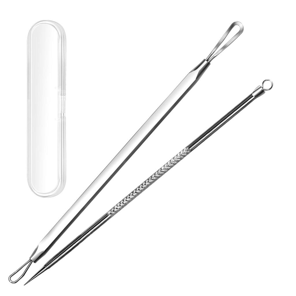 Stainless Steel Double Loop Pimple Extractor Tweezers Set for Blackhead and Acne Removal.
