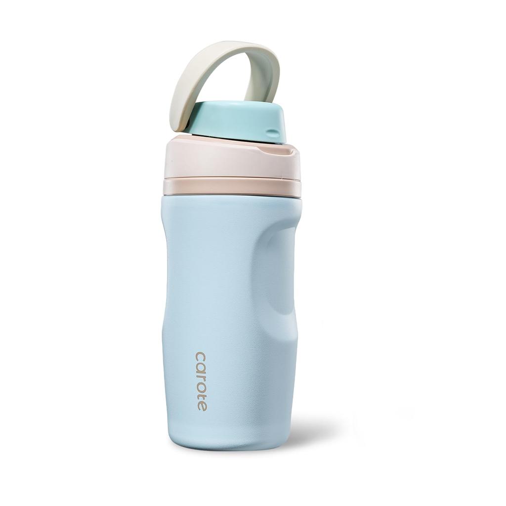 CAROTE 480ml Vacuum Insulated Stainless Steel Thermos with Insulated Straw for Unobtrusive Integrated Lid for Easy Dishwasher Light Blue Straw,
