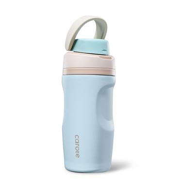 CAROTE 480ml Vacuum Insulated Stainless Steel Thermos with Insulated Straw for Unobtrusive Integrated Lid for Easy Dishwasher Light Blue Straw,