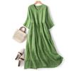 Literary Retro Texture V-neck Dress with Five-point Sleeves Loose and Elegant Fairy Long Skirt Women