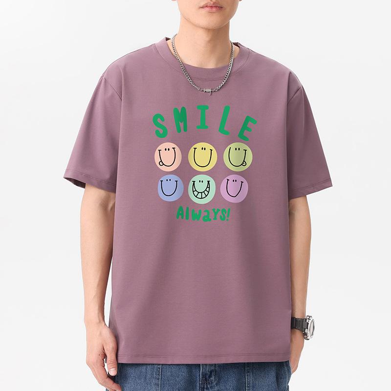 12 Colors Plus Size Always Smile Men's Short Sleeves T-Shirt 100% Cotton Streetwear Tee