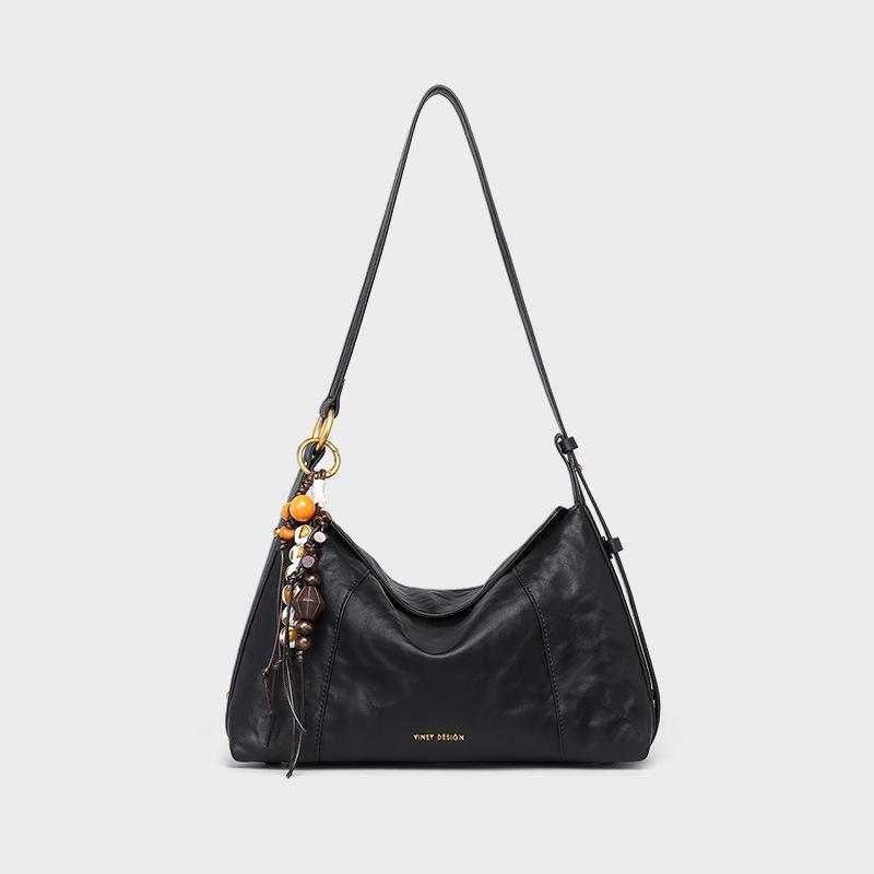 Bag women s new soft leather pleated armpit bag spring and summer retro light luxury shoulder bag commuter versatile messenger bag