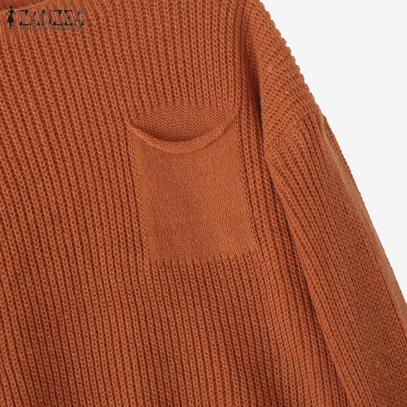 ZANZEA Women Autumn Sweaters Round Neck Long Sleeve Knitted Pullover Jumpers