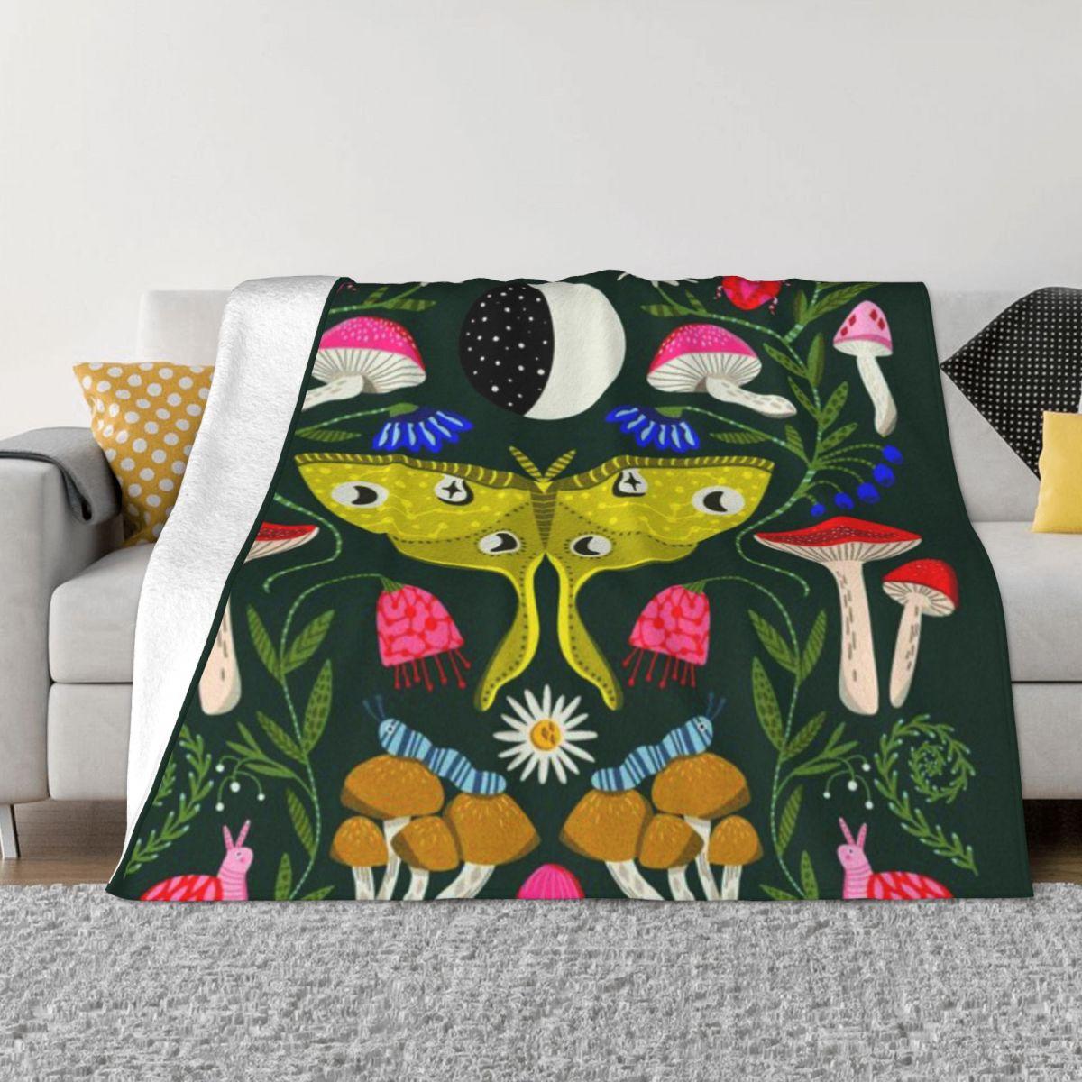 Moth 2 - Mushroom Art Witch Art Moon Art Floral Mushrooms Magic Mushroom Personalized Travel An Ultra-Soft Micro Fleece Blanket 30x40in