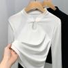 White Buckle Top Early Autumn New Inner Long-sleeved Bottoming Shirt Stand-up Neck Cotton Shirt Women