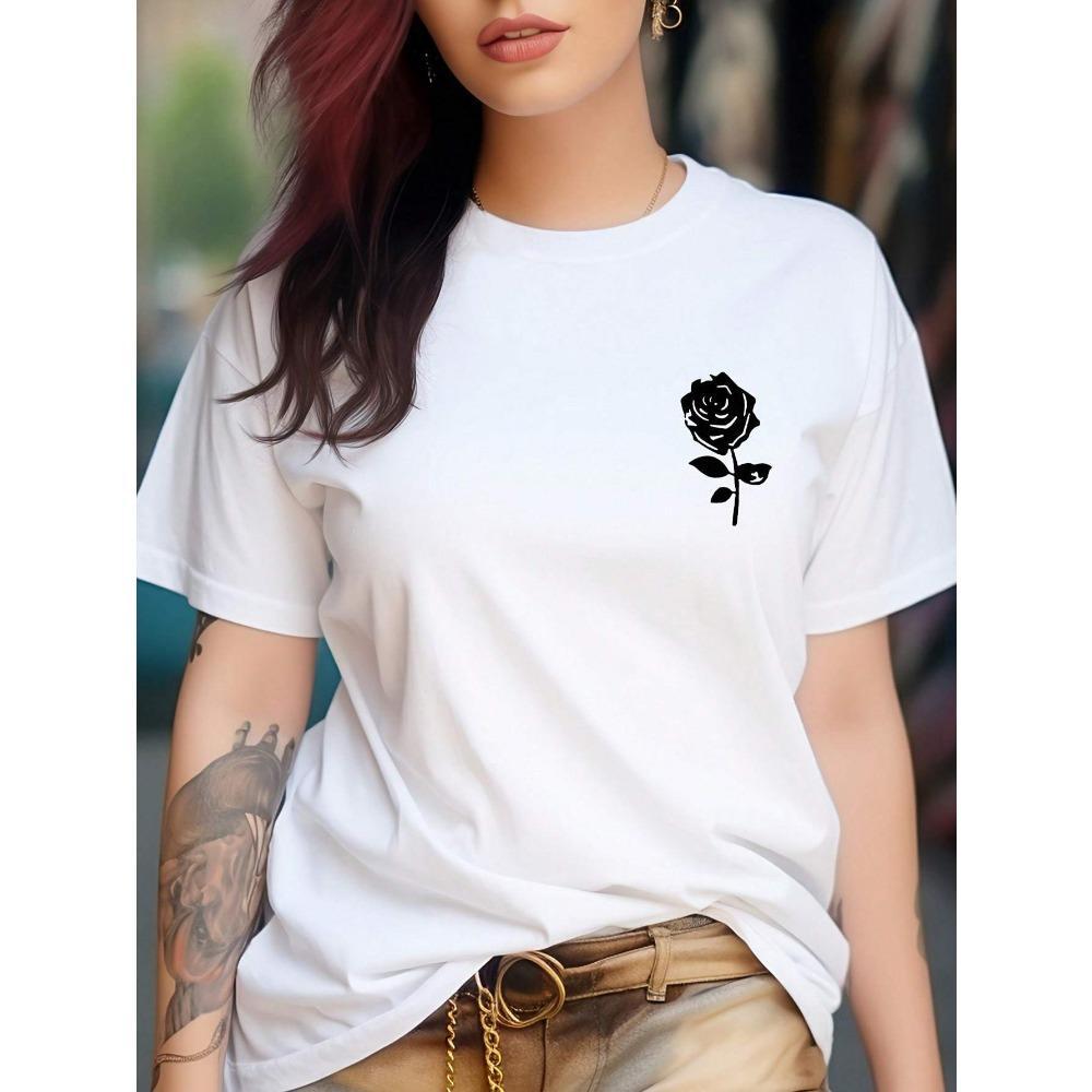 

Holiday style spring and summer women s clothing black rose simple print women s short-sleeved T-shirt 3XL