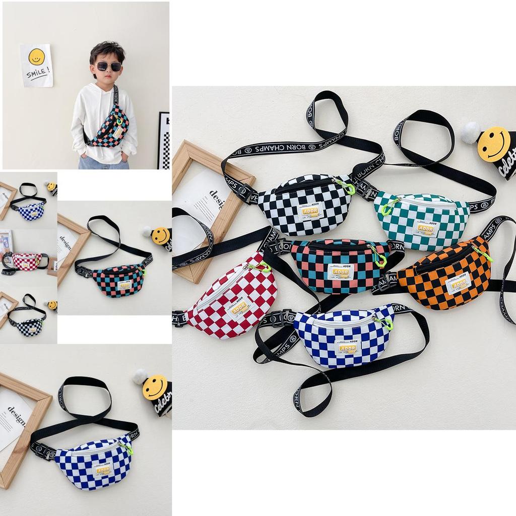 Trendy Modern Cool Boys Chest Bag Stylish Kids Waist Bag Checkered Small Crossbody