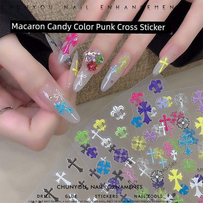 

New Arrival 3 Nail Stickers Macaron Candy Color Punk Patch Sweet Cool Girl Summer Nail Decals 3 candy-colored stickers (1 for each)