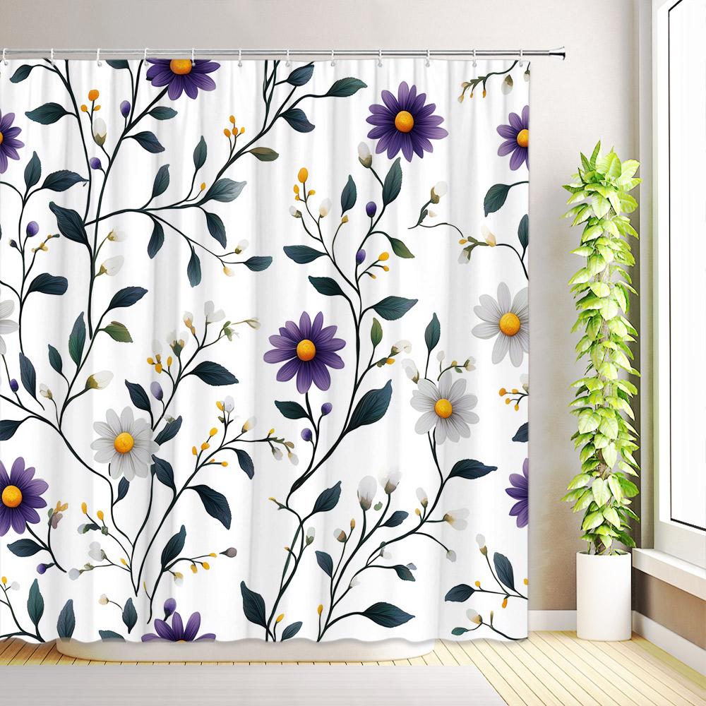 Asian Style Floral Shower Curtain Birds Tree Branch Flowers Plant Leaves Butterfly Bathroom Decor Fabric Bath Curtain with Hooks