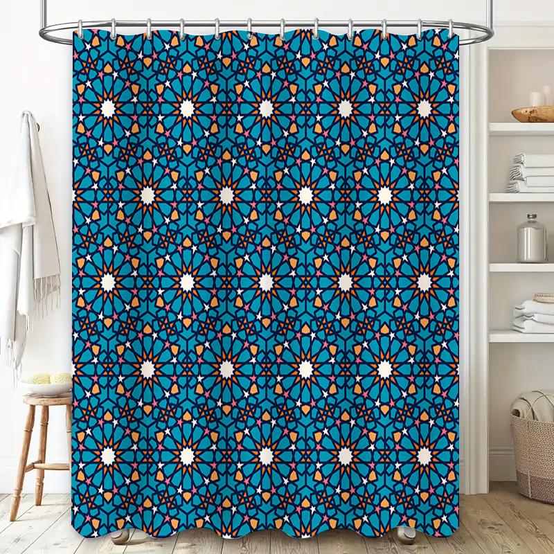 Blue Flower Shower Curtain, Bath Decor Multicolor Floral Pattern Fabric Shower Curtain Waterproof Bathroom Accessory for Home De