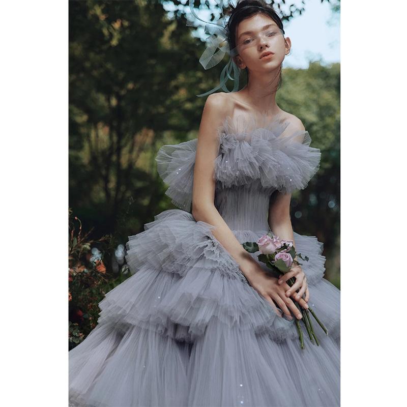 Evening Dress 2025 New Color Dress Wedding Dress Location Trailing Cake Skirt Mori Travel Dress
