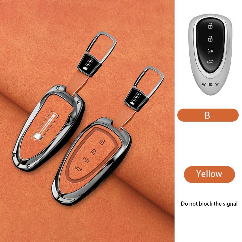 New Zinc Alloy Leather Car Remote Key Case Cover Shell For Great Wall Wey Lanshan Dht-Phev New Energy Auto Keychain Accessories