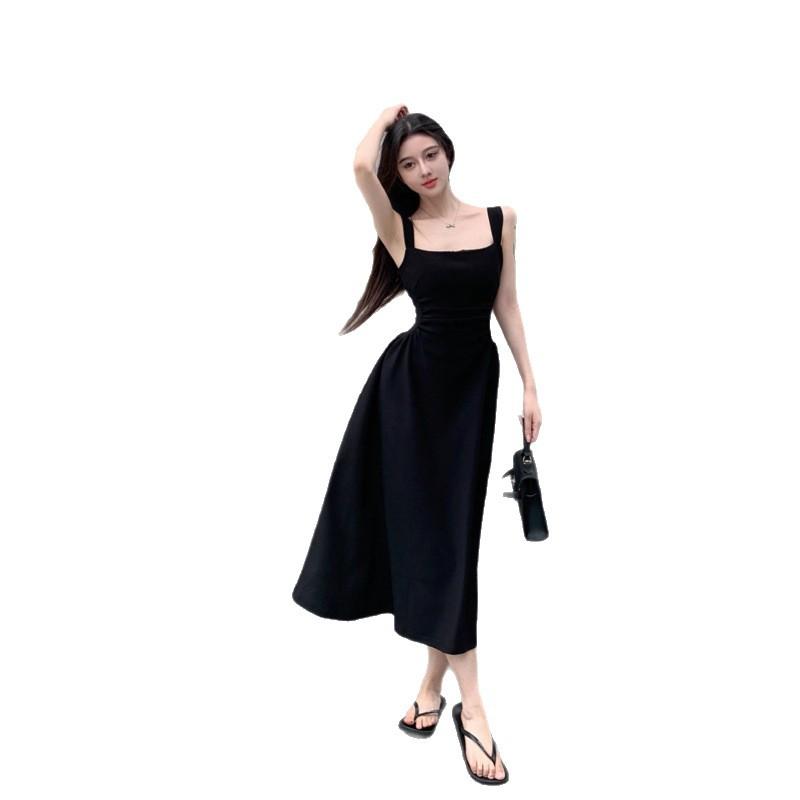 French High-end First Love Black Suspender Dress Women's Summer Dress New Summer Long Skirt Temperament Slim