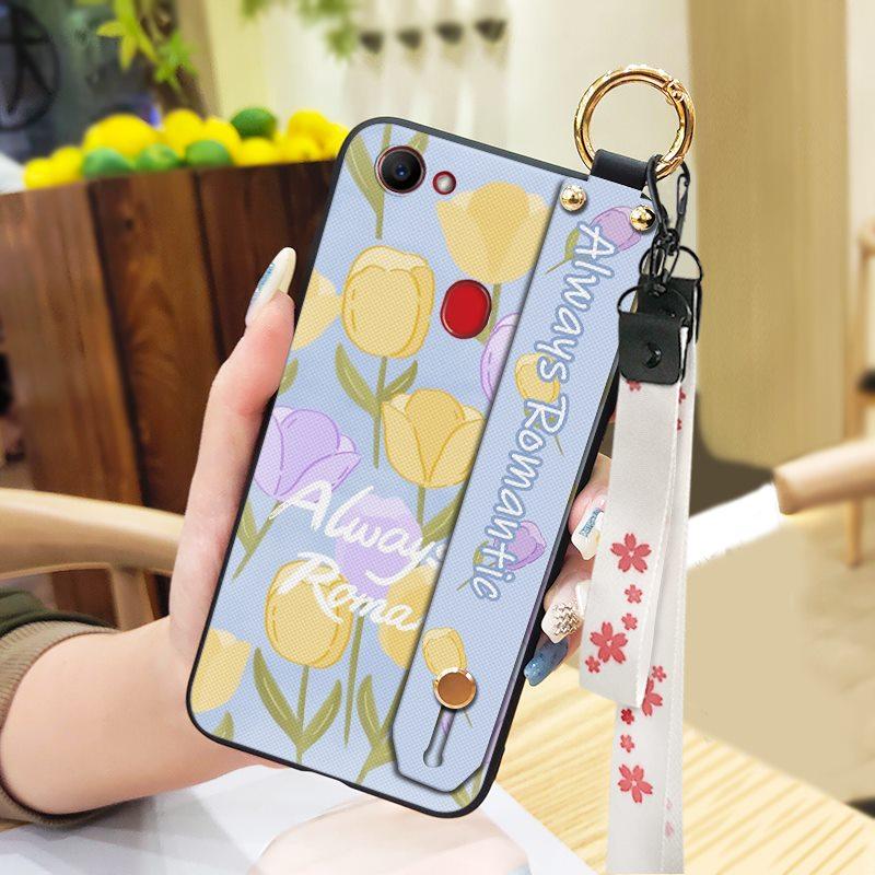 Silicone Phone Holder Phone Case For OPPO F7 Waterproof Oil Painting Fashion Design Durable Anti-dust Wrist Strap Flower