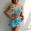 2025 Trendy European & American Hand-Crocheted Bikini Bandeau with Versatile Pleated Skirt Swimsuit
