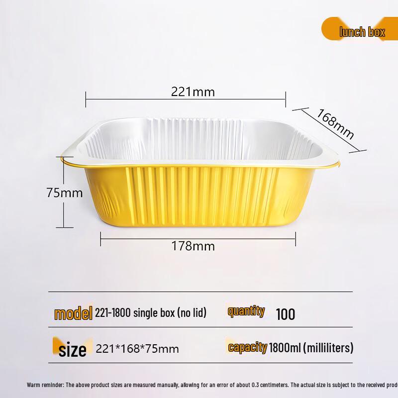 Handun 1800ml Aluminum Foil Takeaway Food Containers (100-Pack)