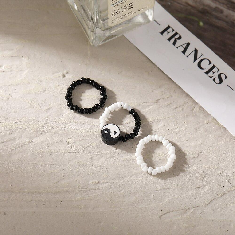 iF ME 3 Stück Retro-Yin-Yang-Perlenringe, natürliche Süßwasser-geometrische Ringe für Frauen, kontinuierlicher Kreis, minimalistischer Ring