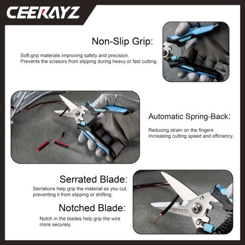 CEERAYZ 185mm Notched Scissors, Multipurpose Heavy-Duty, Made with 420 Japanese Stainless Steel, Industrial and All-Purpose Scissors for Metalworking,