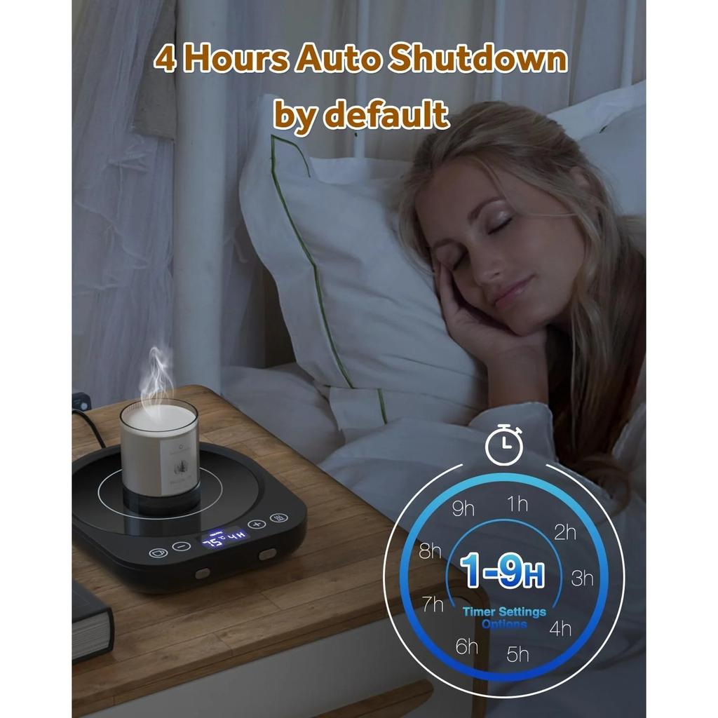 Coffee Mug Warmer, Mug Warmer for Desk, Smart Cup Warmer with Gravity Sensor, 9 Temperature Settings, 1-9H Timing, 4H Auto Shut Off