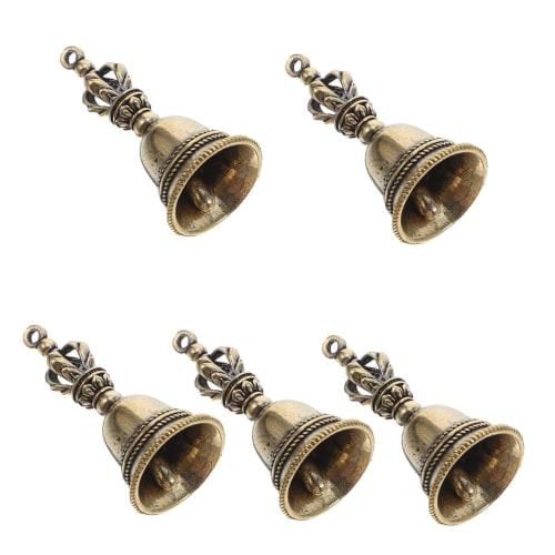 

UKCOCO 5-Piece Retro Smooth Brass Hand Bell Set for Ceremonies, Meditation, Altar Decoration, Yoga, and Prayer. Smooth Edges for Home, Office, and Sho