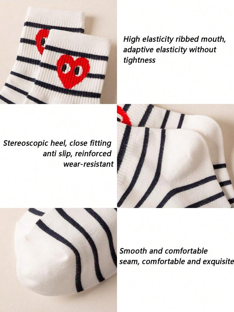 Five Pairs of Women Funny Love Eyes Striped Horizontal Stripes Polka Dot Mid-tube Socks Fashion Spring and Autumn Polyester Brea