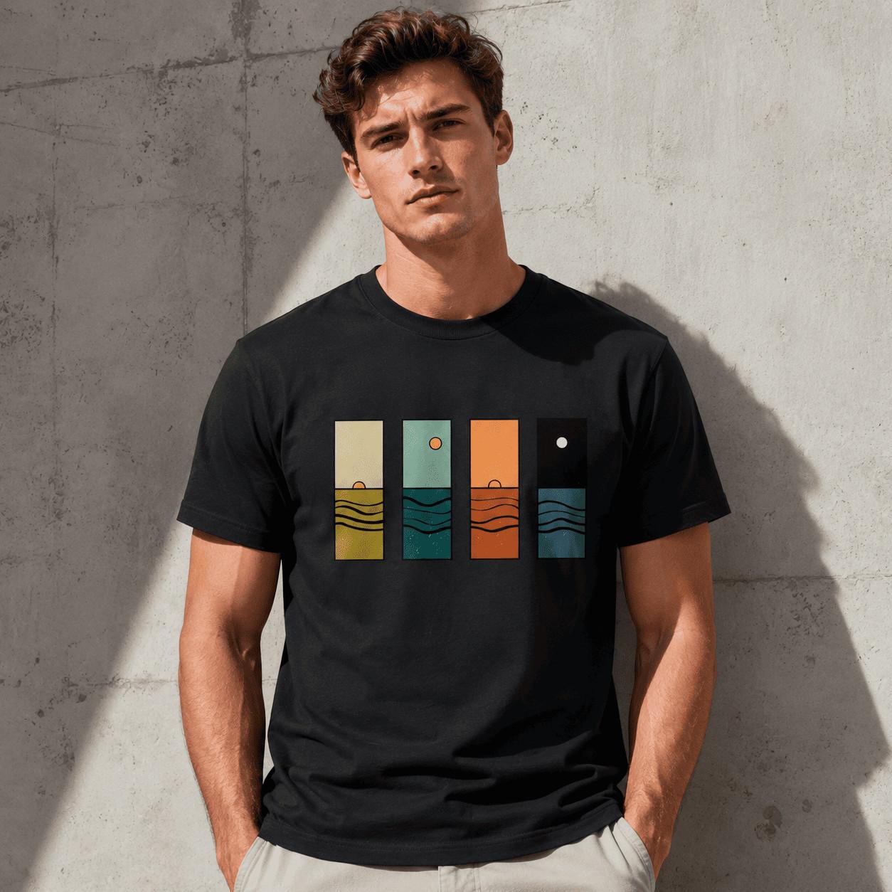 Sunset Graphic T-Shirt Retro Summer Beach Aesthetic Casual Tee XXXL