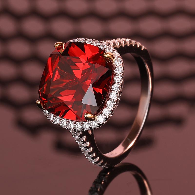 Elegant 925 Sterling Silver Ruby Ring with Simulated Diamond, 13x13mm Gemstone - Perfect for Women and Special Occasions.