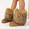 Winter women faux fur snow boots warm short plush lining fluffy fashion furry shoes woman platform suede leather ankle boots