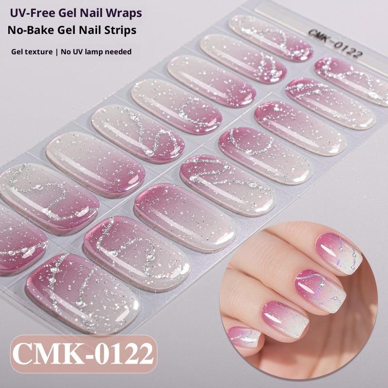 French Gradient Glitter Laser No-bake Gel Nail Stickers UV-Free Gel Nail Stickers