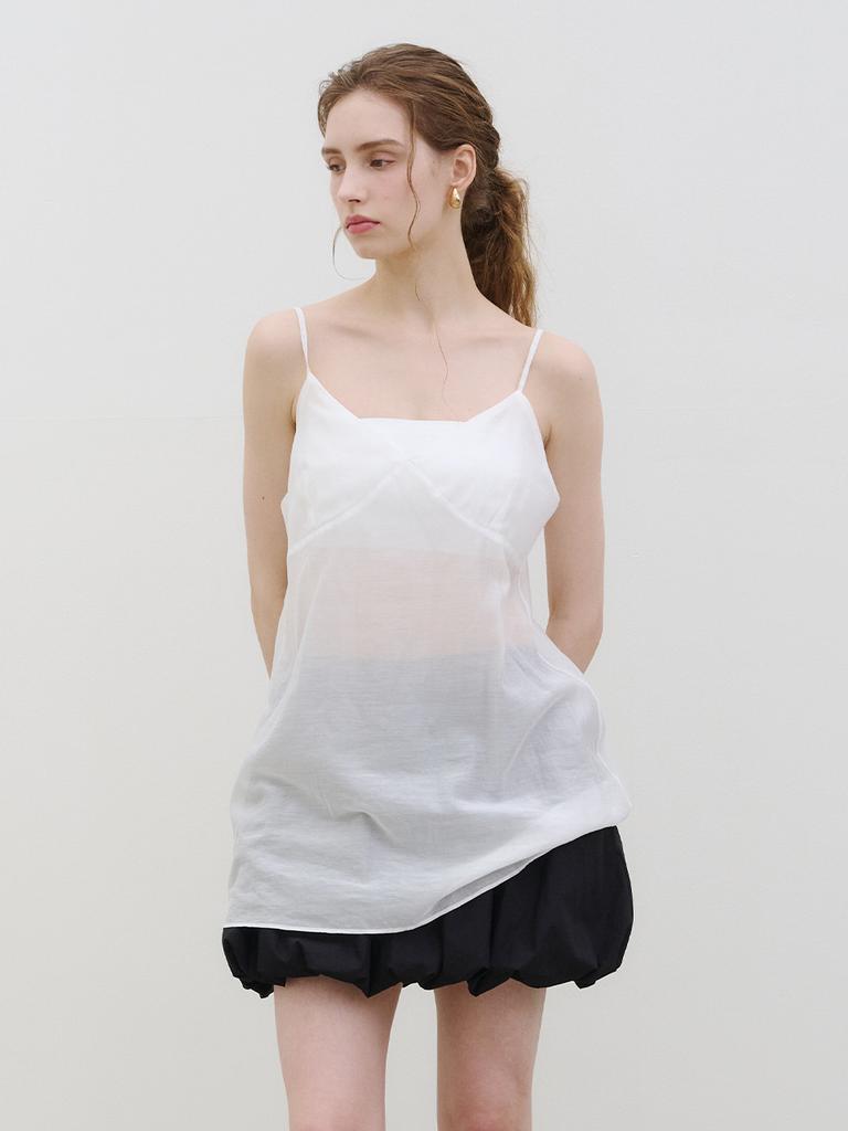 MORELIKEIT See-Through Tencel Sleeveless Mini Dress White