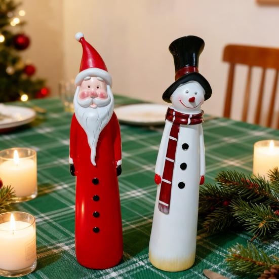 Christmas Santa Claus Figurine Hand-painted Cartoon Snowman Resin Statue Sculpture Holiday Party Home Office Desktop Decoration