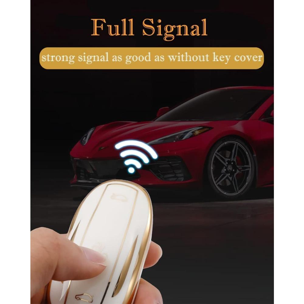 For Tesla Model X Key Fob Cover with Keychain, Full Cover Protection Key Fob Case Premium Soft TPU Smart Remote Key Holder