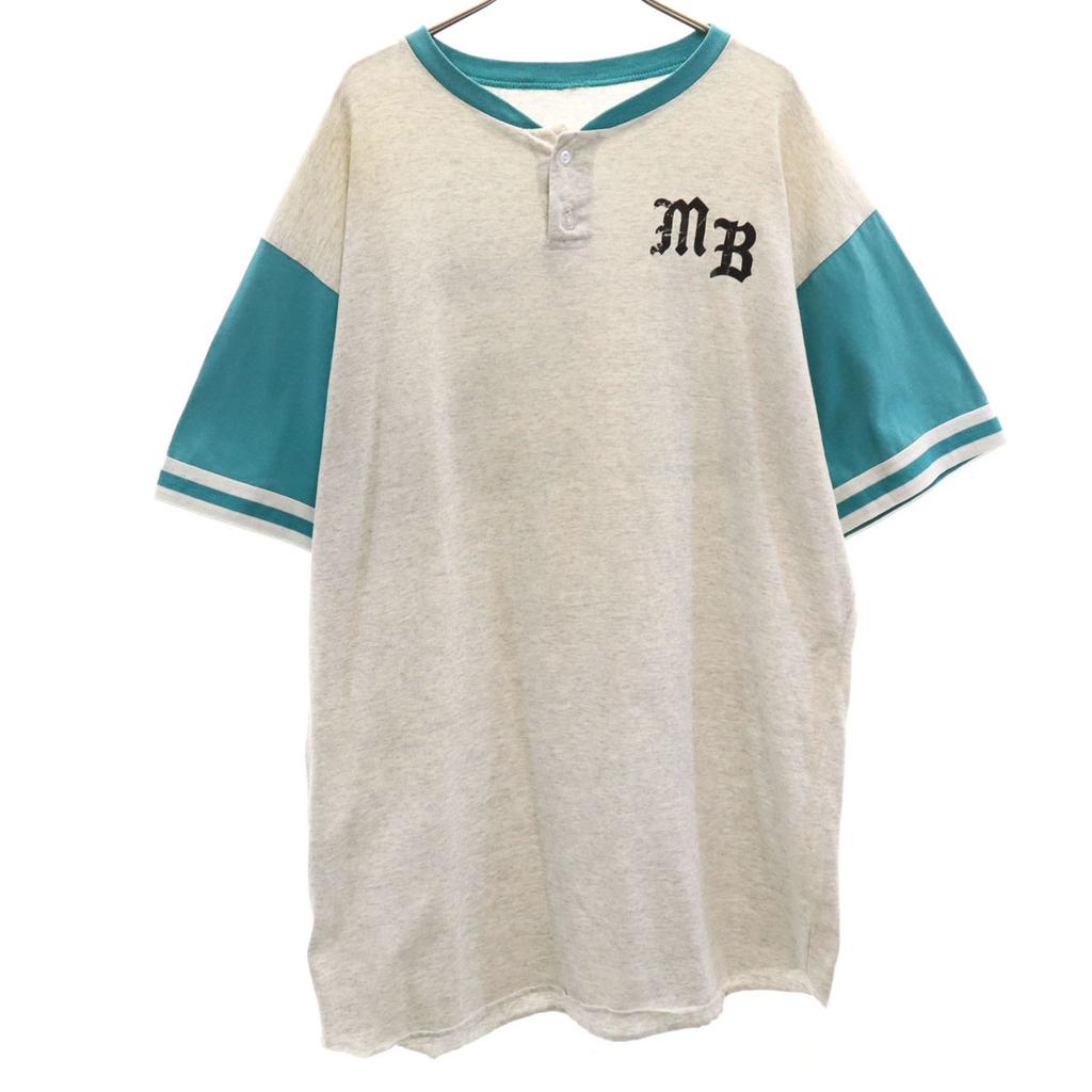 OLD 90s MB 15 Short sleeve Henry Neck T-shirt gray Men's Used