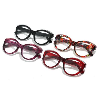 Floral Anti-Blue Light Cat Eye Glasses Frame for Women, European and American Fashion Cat-Shaped Frame, High-End Ultra-Light HD Reading Glasses