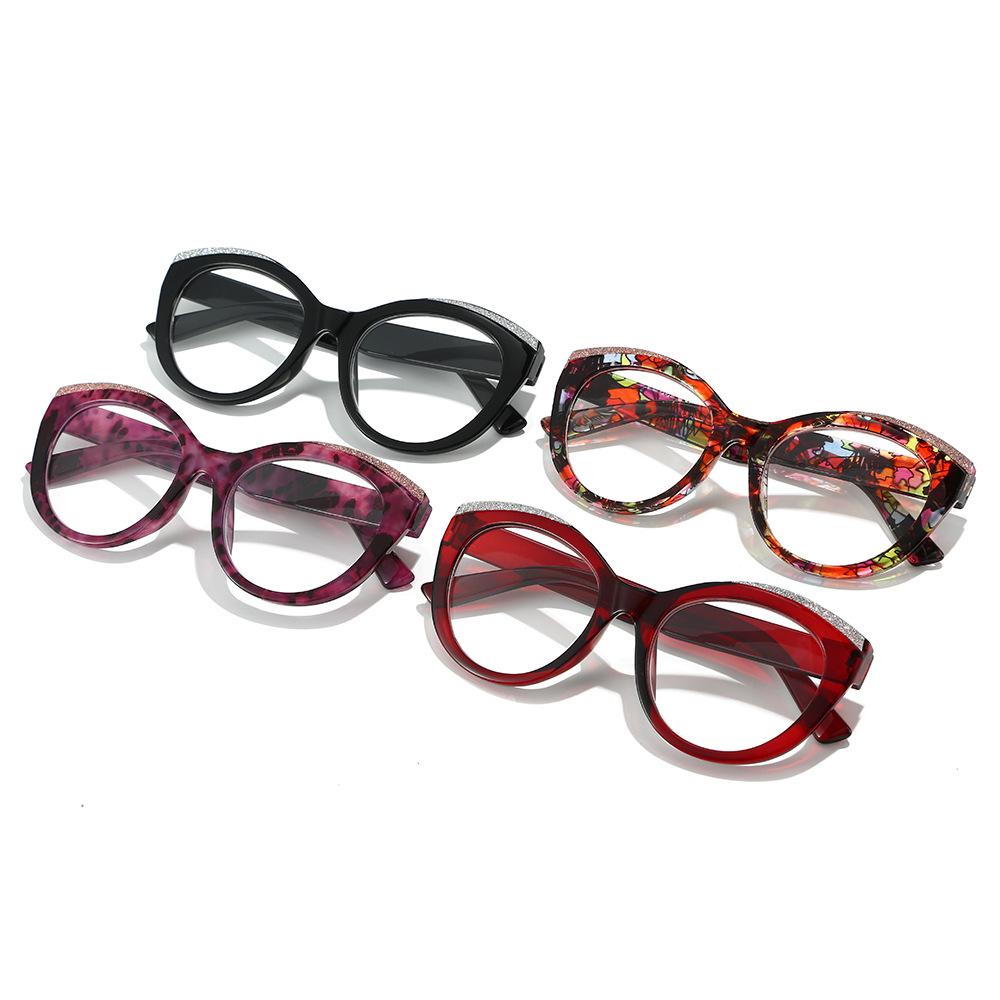 Floral Anti-Blue Light Cat Eye Glasses Frame for Women, European and American Fashion Cat-Shaped Frame, High-End Ultra-Light HD Reading Glasses