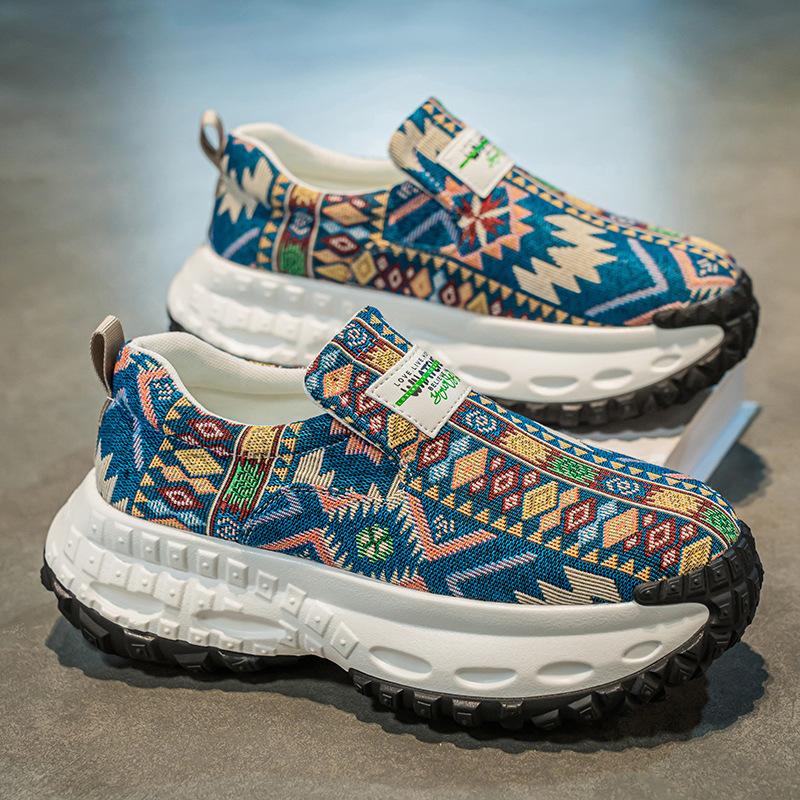 Men's shoes one-pedal summer platform canvas running sports shoes men's teenagers wear-resistant tire sole dad shoes