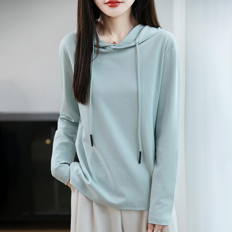 Women's Hooded Long Sleeve Sweatshirt Loose Fit Japanese Korean Casual Solid Color Cotton Spring Daily Versatile Layering Pullover Top