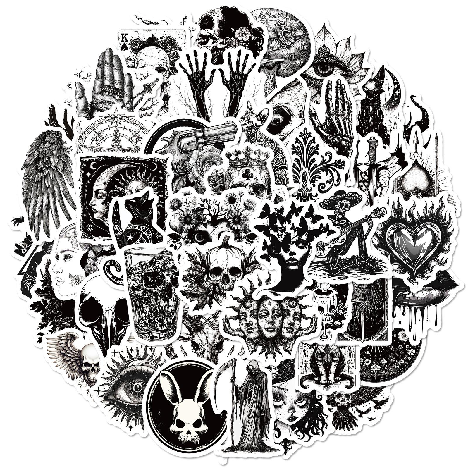 

50 Черно-белых Персонализированных Готических Наклеек Череп Крутые Модные Ужасы Серия Водонепроницаемые Наклейки