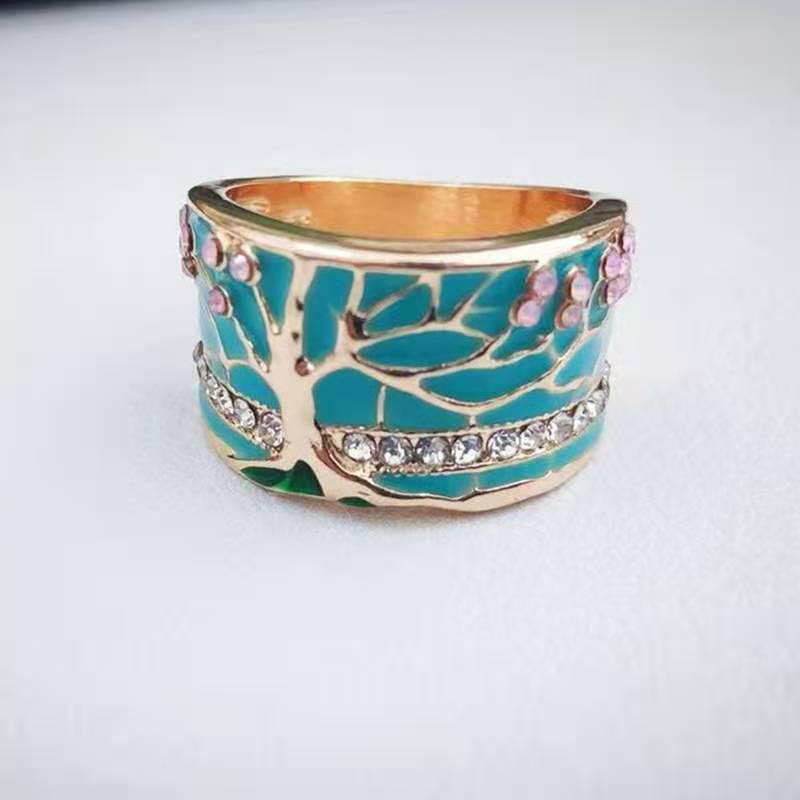 Chenrui Wish Vintage Epoxy Resin Tree Flower Ring - Popular European and American Women's Jewelry