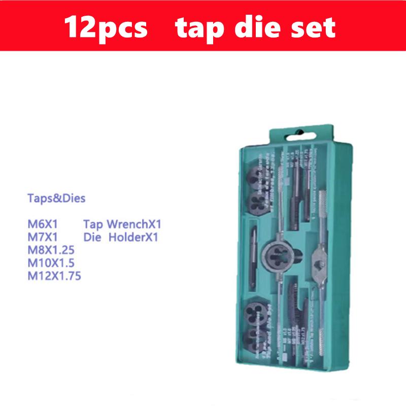 12/20/40pcs tap die set M3-M12, tool combination for manual internal and external thread tapping, thread repair drilling