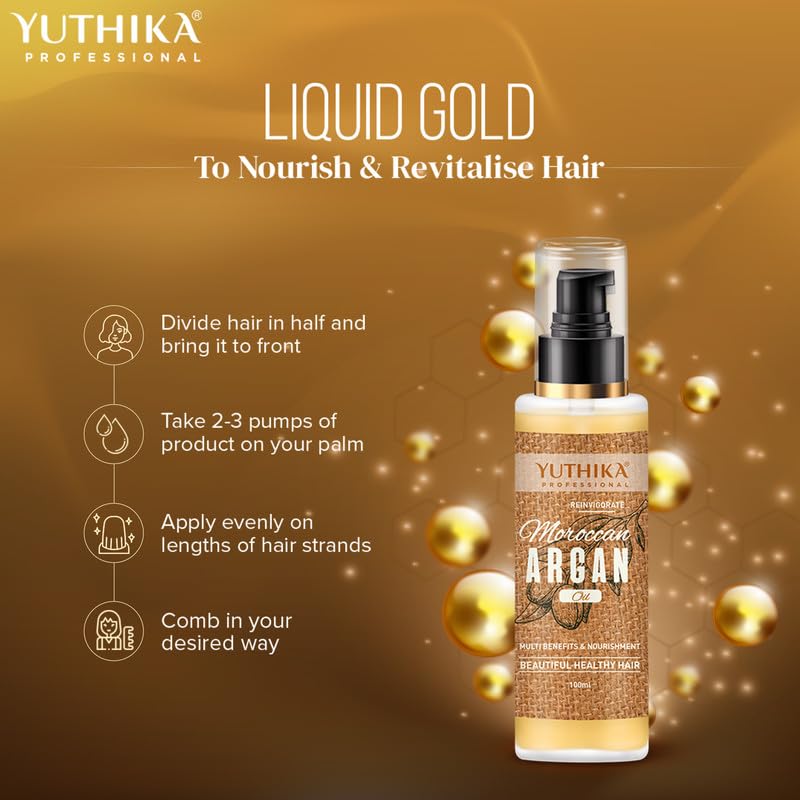 Yutika Professional Moroccan Argan Hair Oil 100 ml For Silky Shiny Nourished Hair Smooth Finish Frizz Control Care