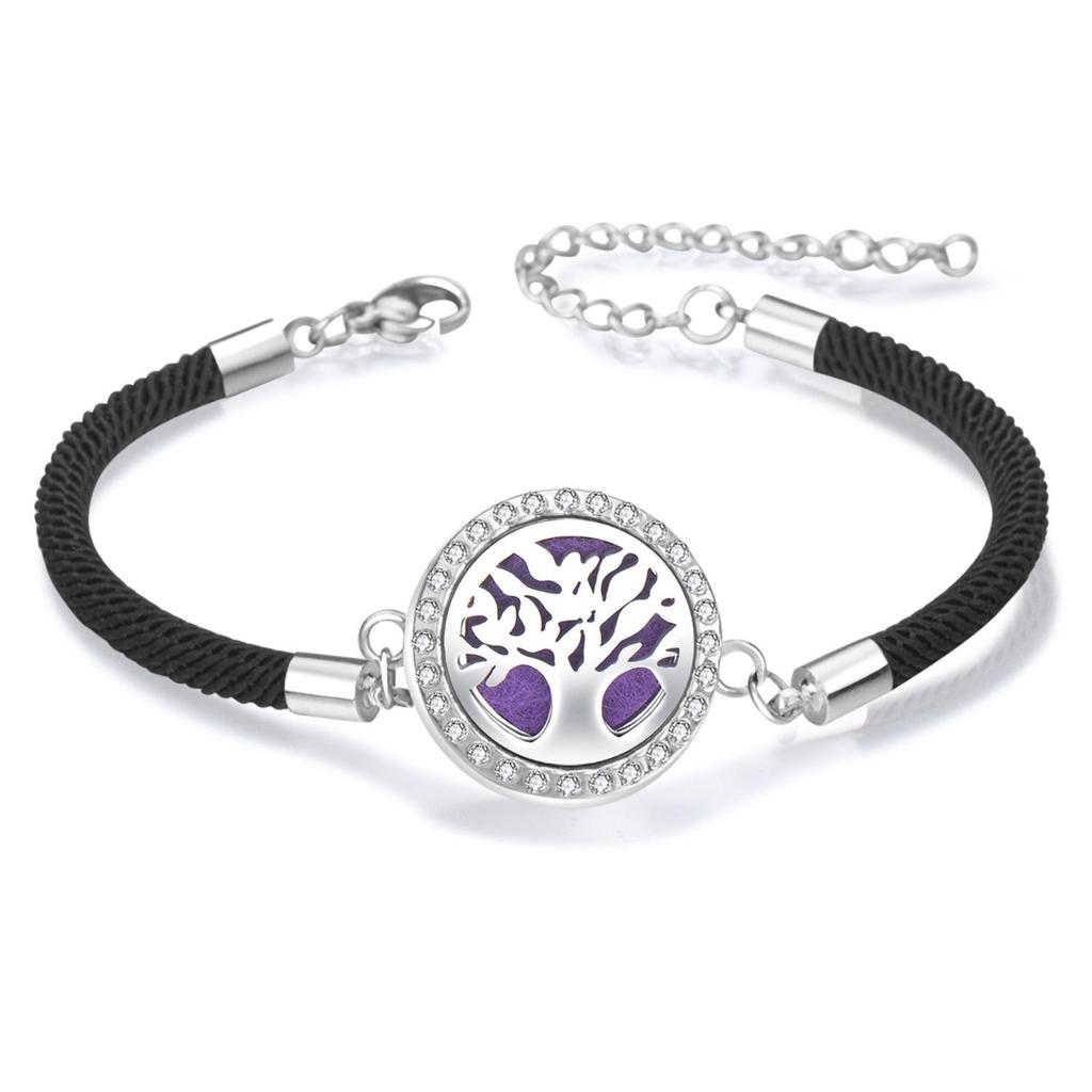 Diamond Inlaid Aroma Diffuser Bracelet: Adjustable Black Rope Wristband for Women