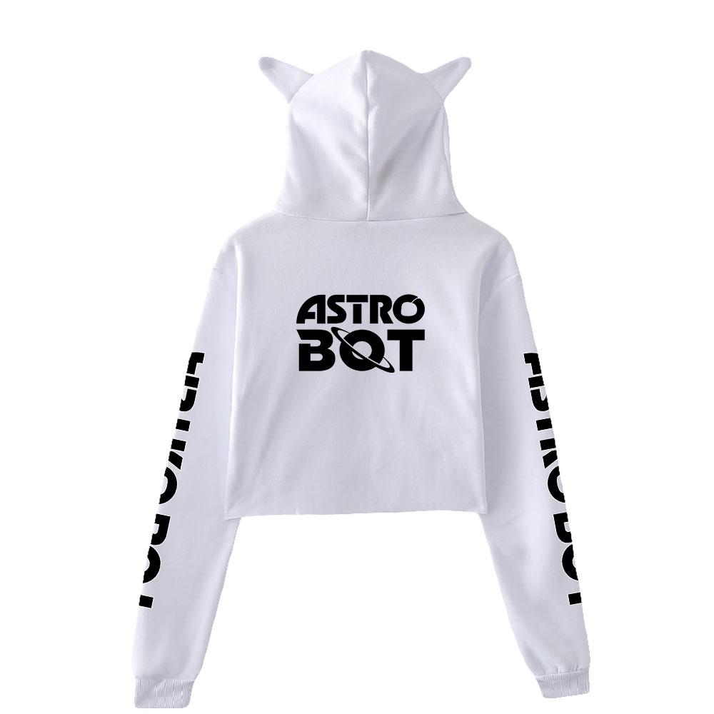 Streetwear Women Sexy Astro Bot Print Cropped Sweatshirts Oversize Loose Pullovers Spring Korean Casual Tops