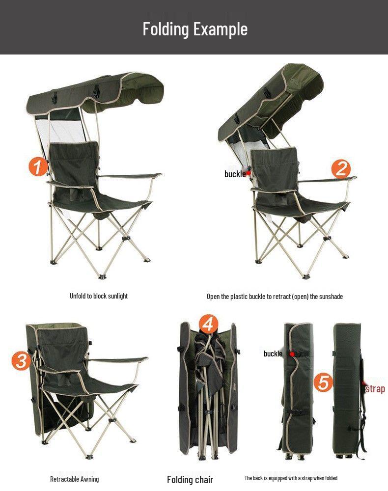A1R Portable Outdoor Folding Chair with Sunshade - Perfect for Beach, Fishing, and Leisure Activities