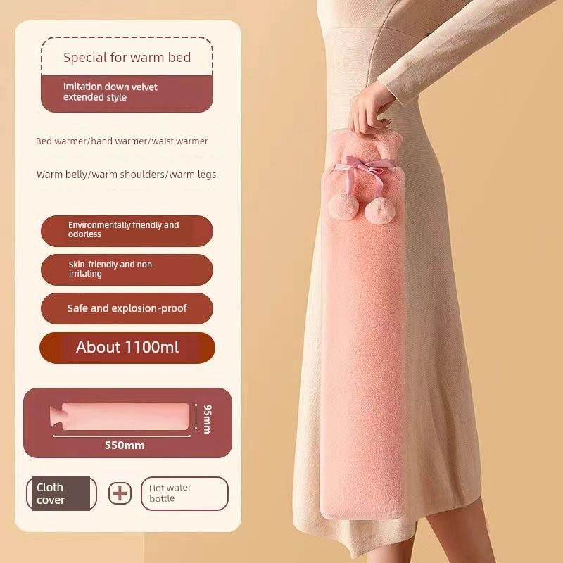 Large Water-Filled Hot Water Bottle for Bed Use, Extended Version, Great for Warming Feet While Sleeping