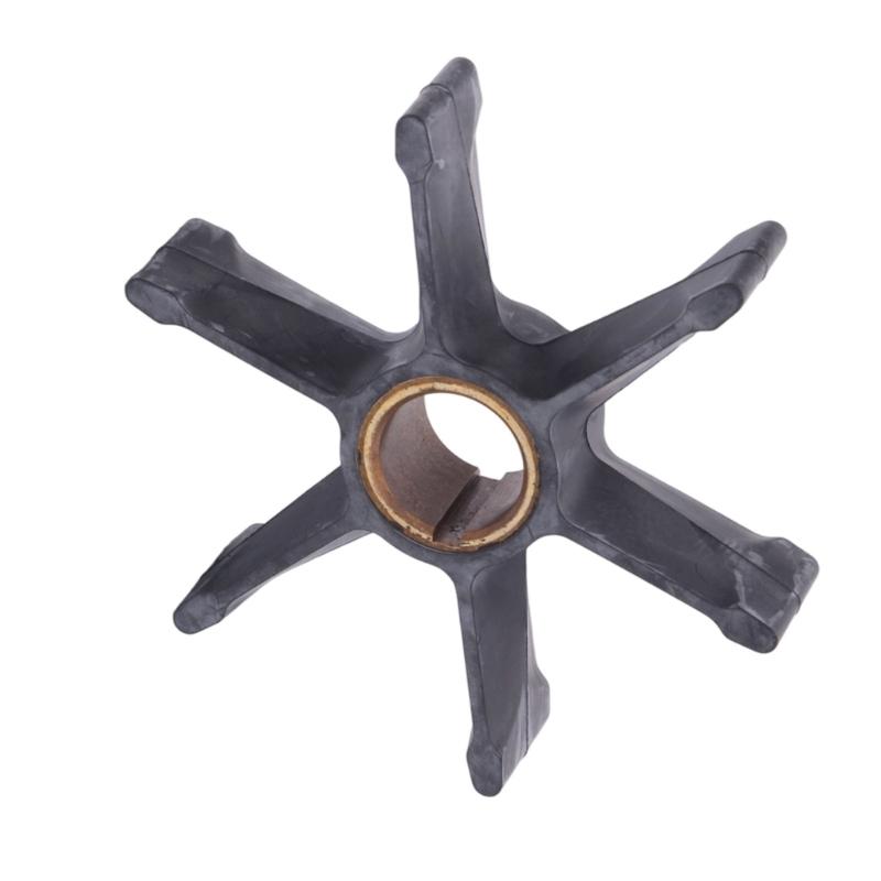 Neoprene Outboard Motor Water Pump Impeller with Keyed Brass Sleeve, Six Radially Arranged Blades and Reference Numbers 379475 and 777130